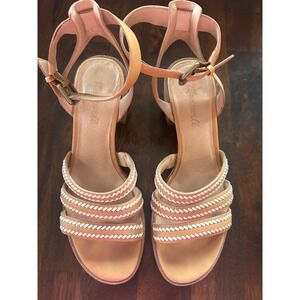 Madewell Tan Leather Whipstitch Strappy Block Heel Sandals Size 7.5 Brown